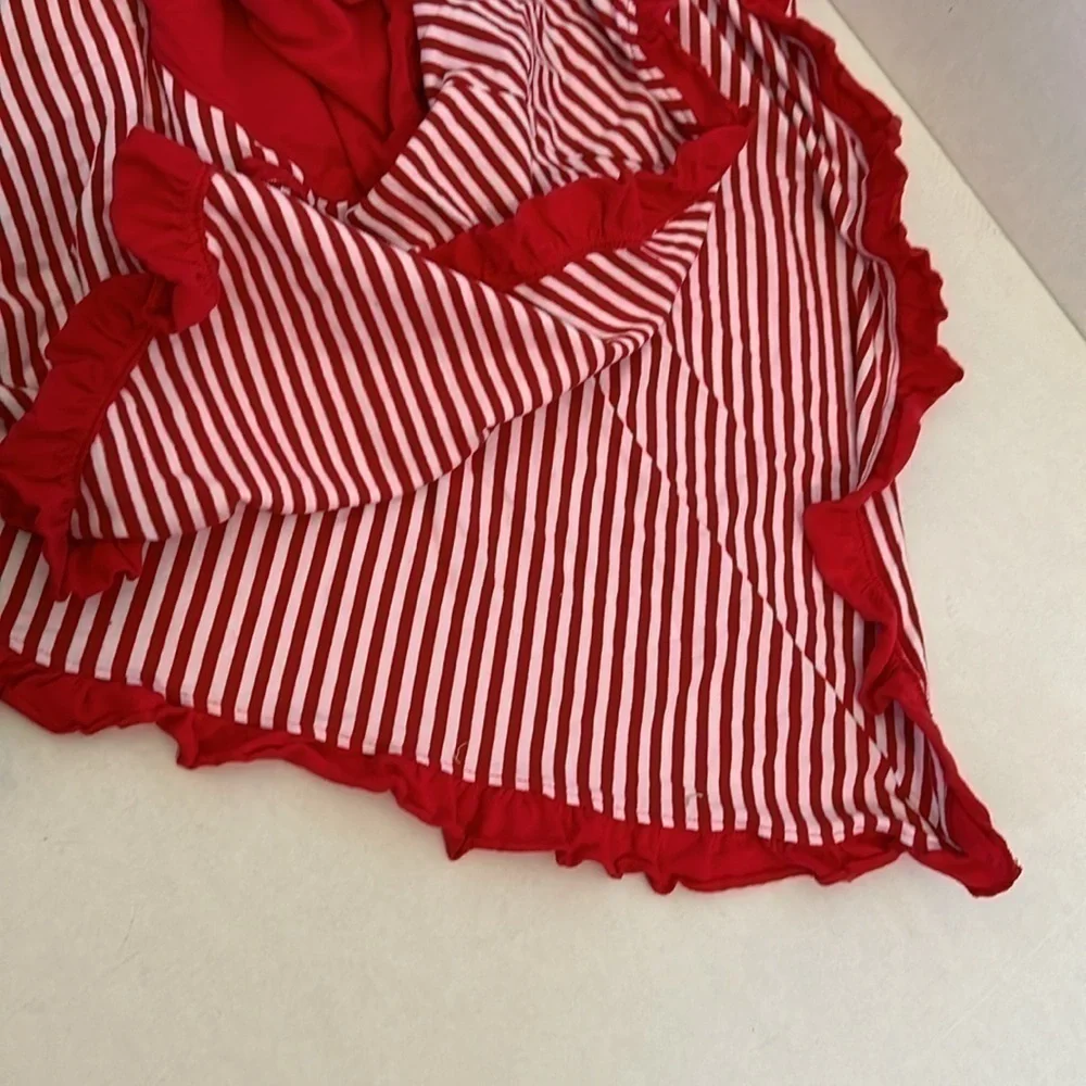Just Blanks Valentines Red & White Striped Ruffled Twirl Dress Size 2 EUC